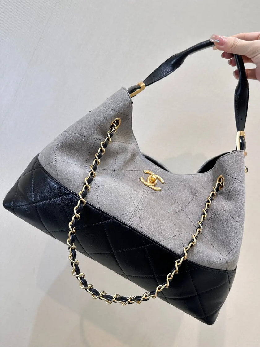 Sac Chanel Tote Bicolore Gris & Noir - Cuir Matelassé