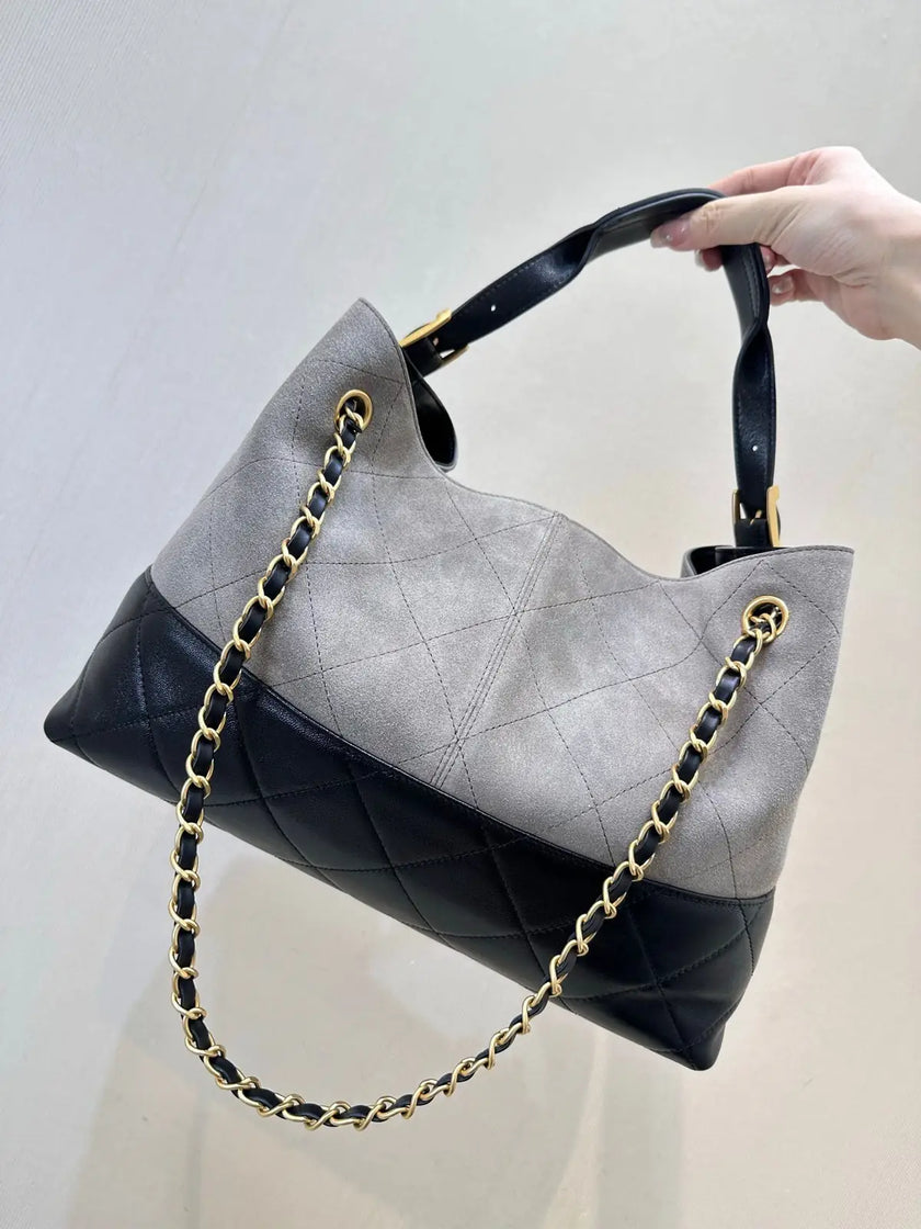 Sac Chanel Tote Bicolore Gris & Noir - Cuir Matelassé