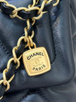 Sac Chanel 5740 Logo - Shopping Bag Cuir Agneau Marine