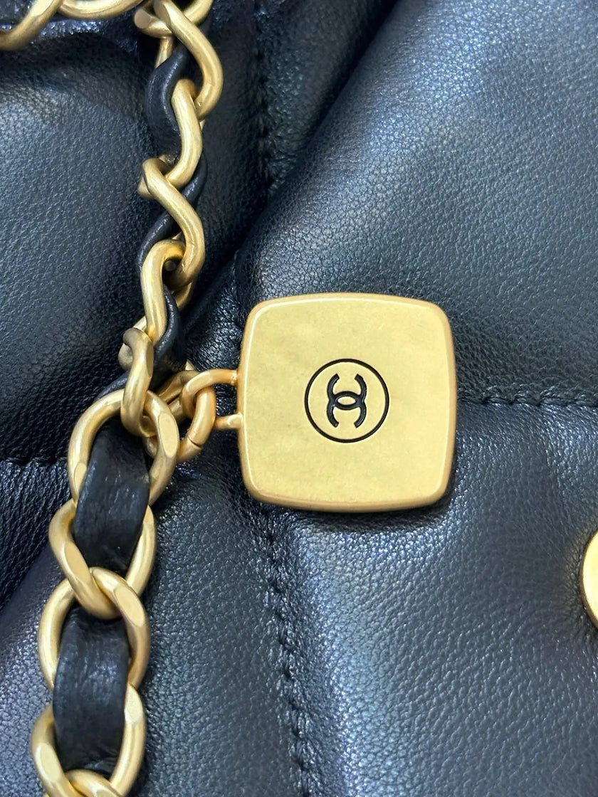 Sac Chanel 5740 Logo - Shopping Bag Cuir Agneau Marine