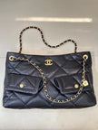 Sac Chanel 5740 Logo - Shopping Bag Cuir Agneau Marine