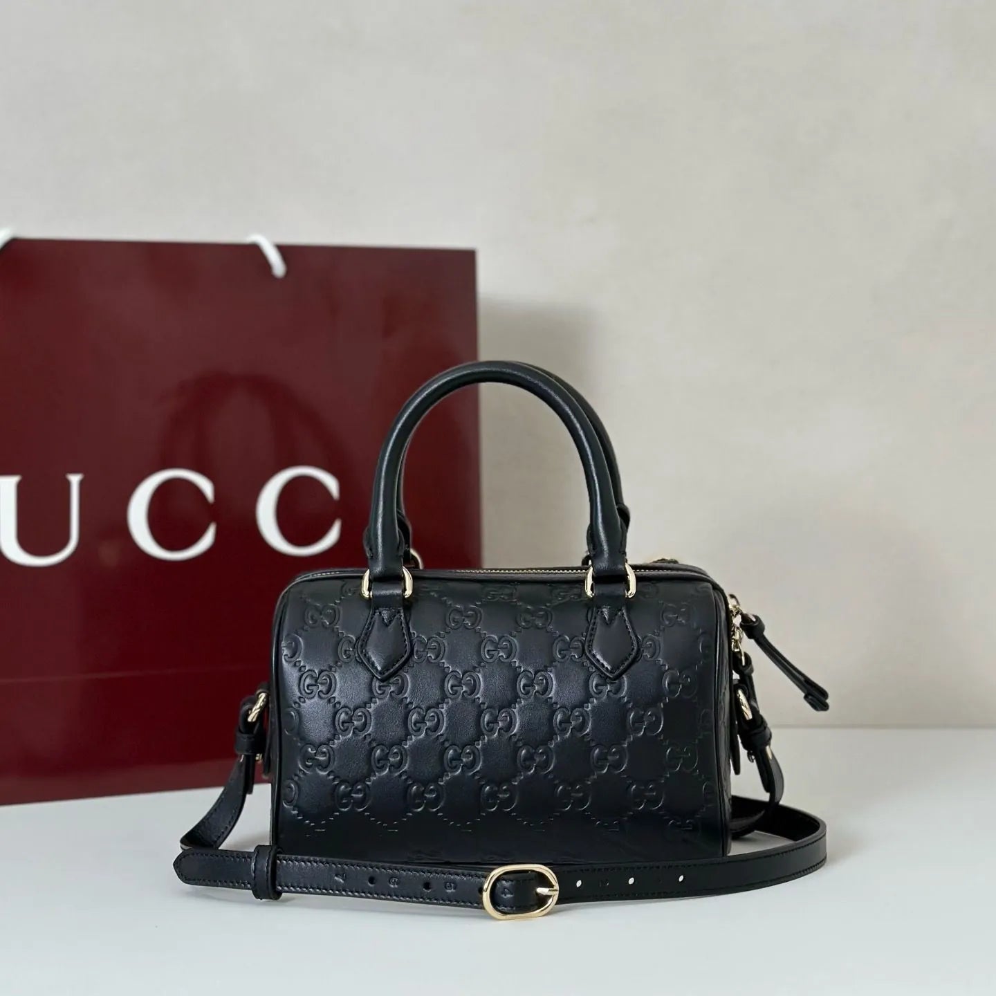 Sac Gucci Boston Mini – Cuir Guccissima Noir