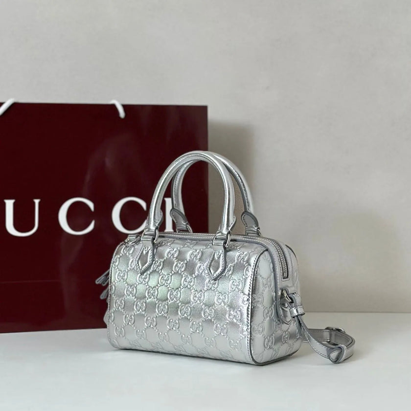 Sac Gucci Boston – Cuir Guccissima Argenté