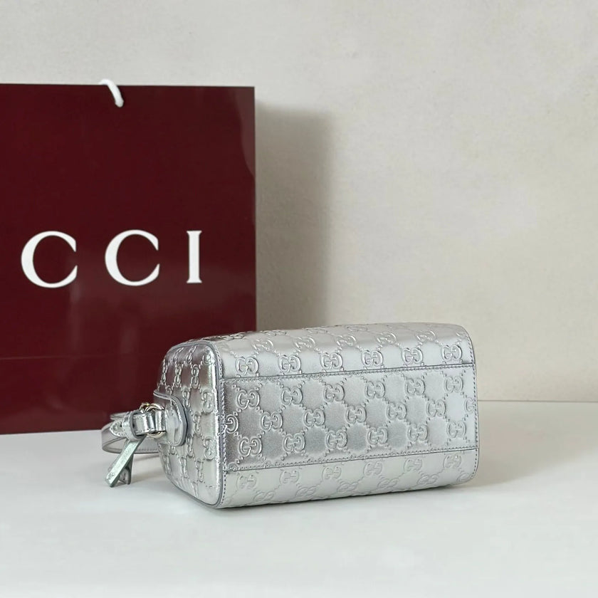 Sac Gucci Boston – Cuir Guccissima Argenté