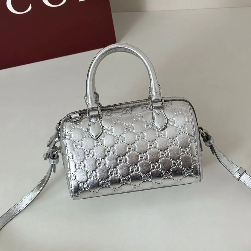 Sac Gucci Boston – Cuir Guccissima Argenté