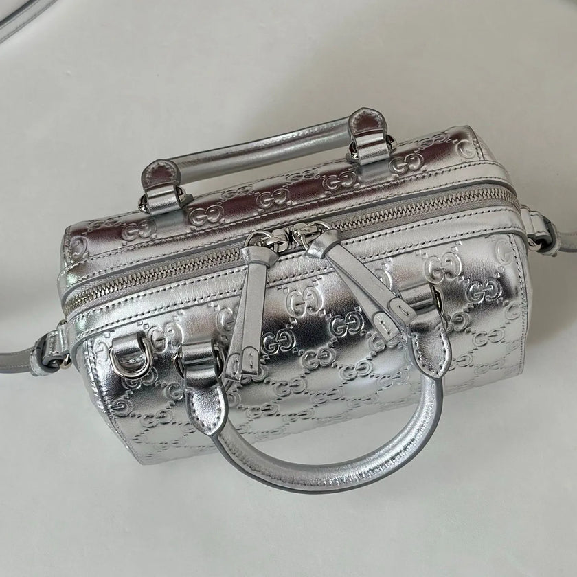 Sac Gucci Boston – Cuir Guccissima Argenté