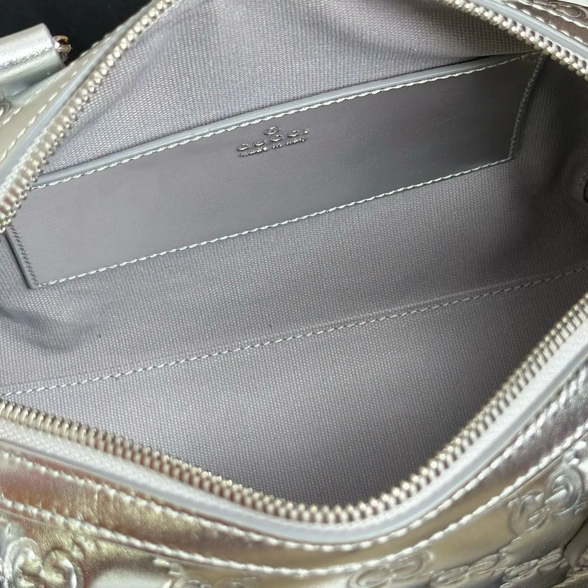 Sac Gucci Boston – Cuir Guccissima Argenté